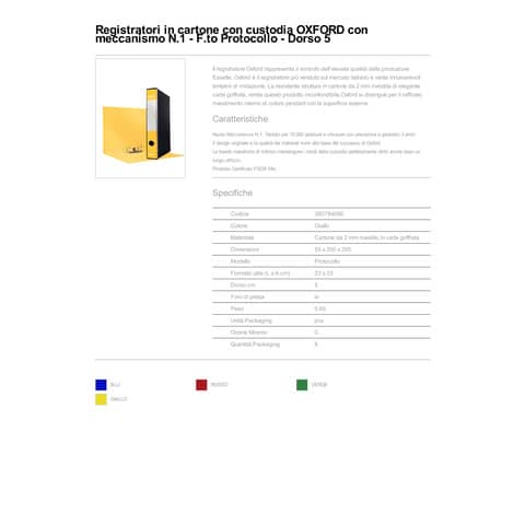 Registratore con custodia Esselte G84 Oxford protocollo 29,5x35 cm - dorso 5 cm giallo - 390784090